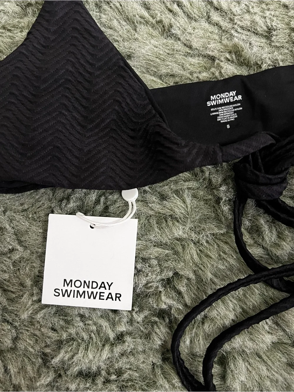 Monday Swimwear St. Martin Top Black Chevron Small NWT
